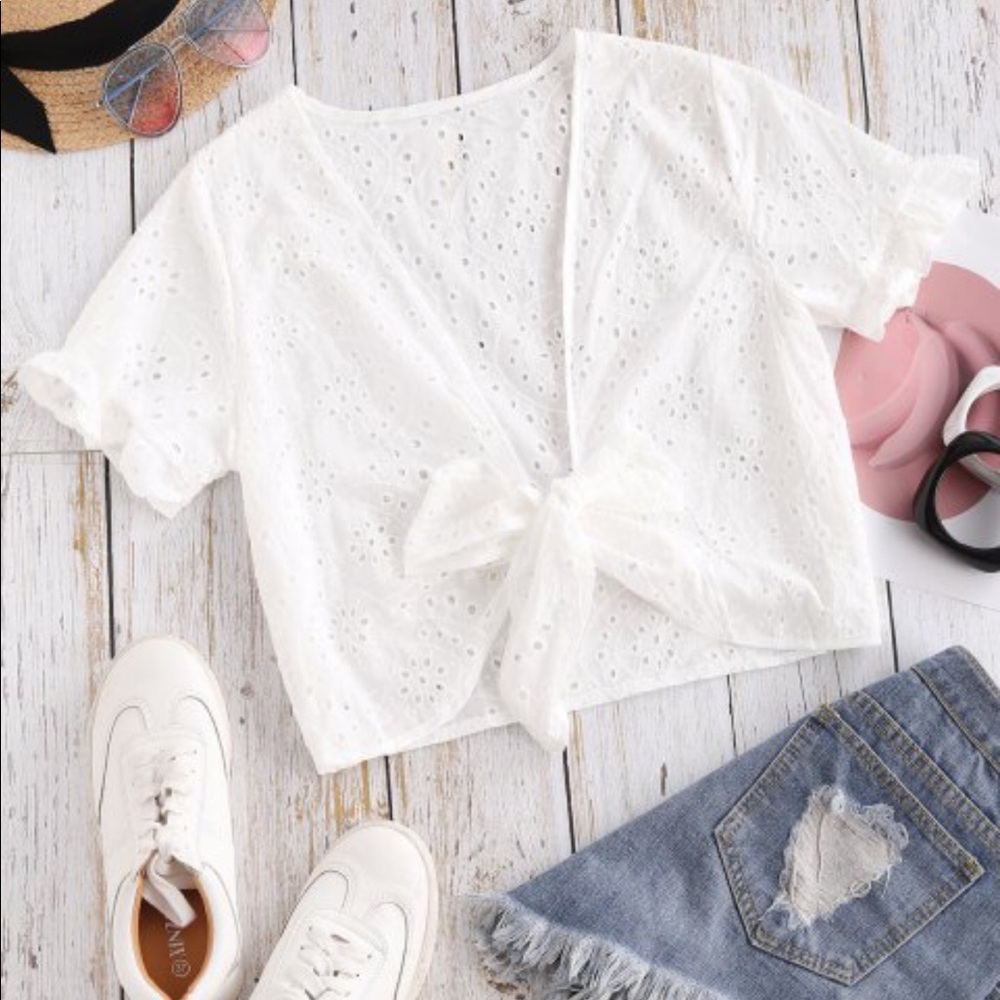 white front tie crop top
